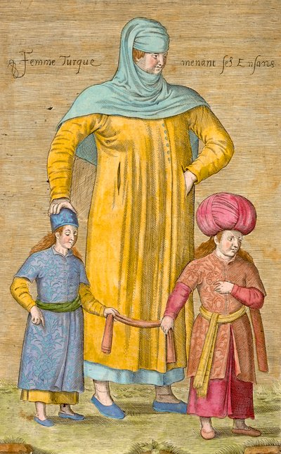 Woman leading her children, plate from 