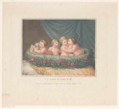 Four Putti with a Dog in a Basket of Roses on a Cushion by Jean Baptiste Verite