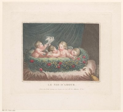 Four Putti with Two Doves in a Basket of Roses on a Cushion by Jean Baptiste Verite