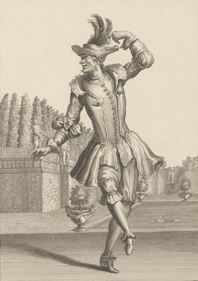 Du Moulin in Peasant Garb Dancing at the Opera by Jean Berain