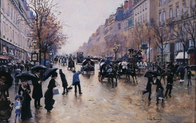 Boulevard Poissonnière in the rain (circa 1880) by Jean Beraud