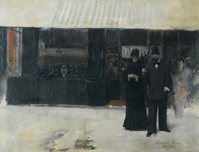 Couple in front of a jewellery shop by Jean Beraud