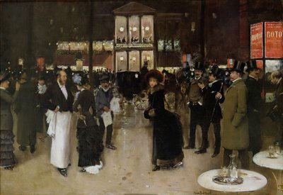 The Boulevard Montmartre, Night, in Front of the Theatre of Varieties, ca 1885 by Jean Beraud