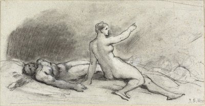 Nude Woman Seated with Nude Man Asleep (recto); Female Torso Seen from Behind (verso) by Jean Beraud