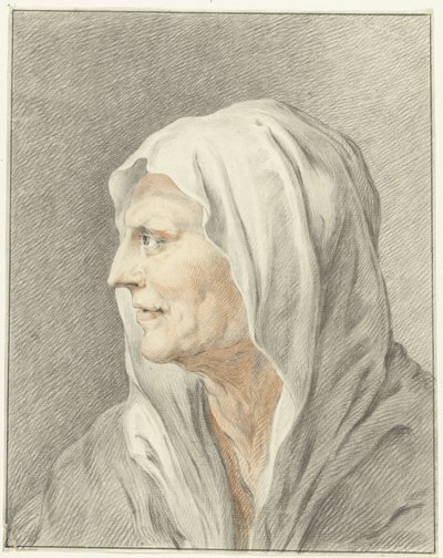 Head of an Old Woman with Headscarf, in Profile to the Left by Jean Bernard