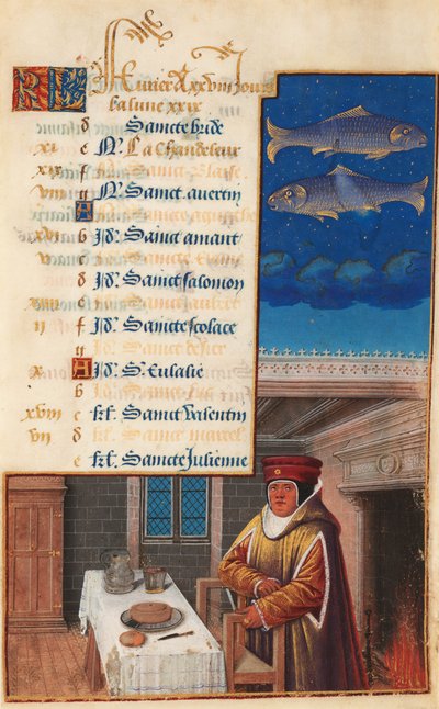 Hours of Louis XII (formerly Hours of Henry VII), Calendar Leaf for the Month of February, c.1490-1510 by Jean Bourdichon