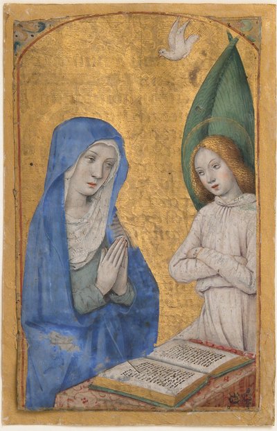 Manuscript Leaf with the Annunciation from a Book of Hours, French, ca. 1485-90 by Jean Bourdichon
