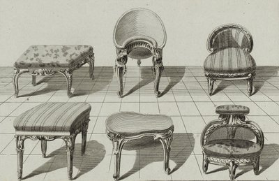 Tabourets, Bidets de Toilette, Marchepied, published mid-1770s by Jean Charles (after) Delafosse