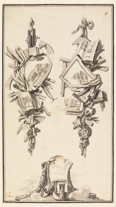 A Pair of Trophies Referring to the Crafts of the Cabinet Maker and the Carpenter by Jean Charles Delafosse