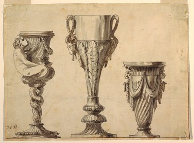 Design for a Candlestick, Cup, and Vase by Jean Charles Delafosse