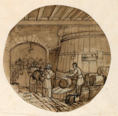 Design for a Porcelain Plate, Brewery Interior for the Sevres Industrial Arts Service by Jean Charles Develly