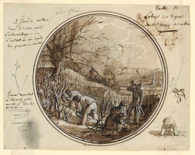 Design for a Painted Porcelain Plate, Cutting and Working in the Vineyard, 1819-20 by Jean Charles Develly