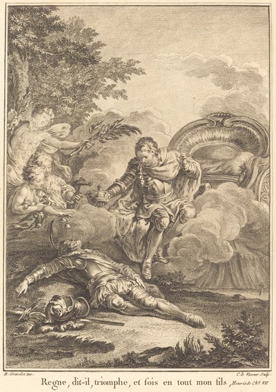Reign, he said, triumph, and be in all my son by Jean Charles Levasseur after Hubert François Gravelot