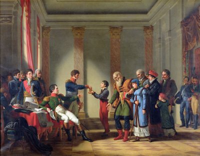Napoleon Bonaparte Giving a Pension of A Hundred Napoleons to the Pole, Nerecki, aged 117 years, January 1807 by Jean Charles Tardieu