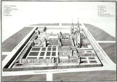 View of the Abbey of Saint-Germain-des-Pres before 1640, engraved by Antoine Herisset by Jean Chaufourier
