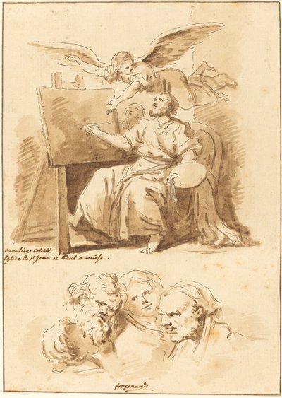Saint Luke at His Easel and Four Expressive Heads by Jean Claude Richard de Saint Non after Jean Honoré Fragonard after Andrea Celesti