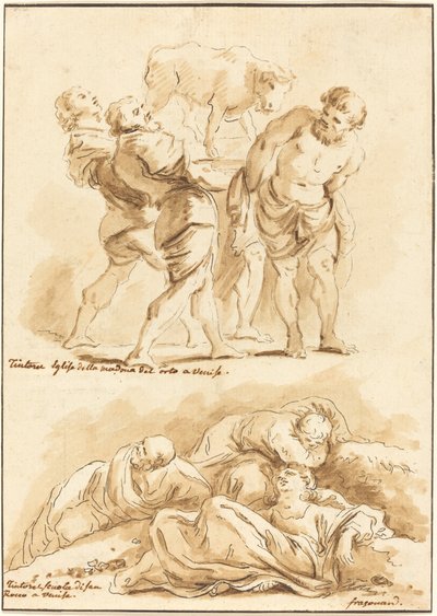 Worship of the Golden Calf and Christ on the Mount of Olives by Jean Claude Richard de Saint Non after Jean Honoré Fragonard after Jacopo Tintoretto
