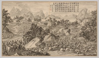 Battle at Heshi Kuluke: from Battle Scenes of the Quelling of Rebellions..., c. 1765-1774 by Jean Damascene Sallusti