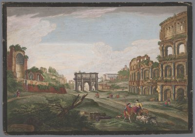 View of the Ruins of the Arch of Constantine and the Colosseum in Rome by Jean Daullé
