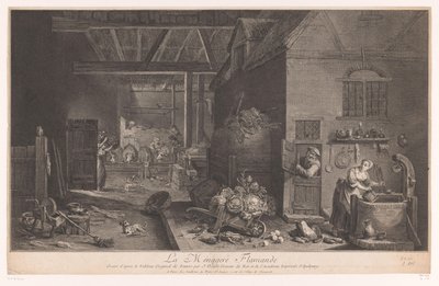 Interior of a Farmhouse La Ménagère Flamande (title on object) by Jean Daullé
