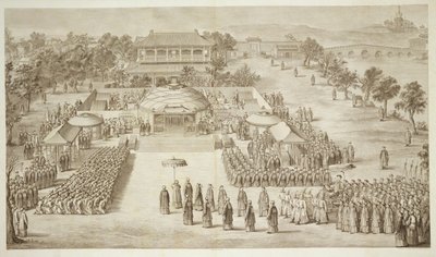 The Emperor Qianlong Receives the Homage of the Conquered Eleuths, Plate 2 from a Series of Prints Representing the Conquests of the Emperor of China, Engraved by Jacques Philippe Le by Jean Denis Attiret