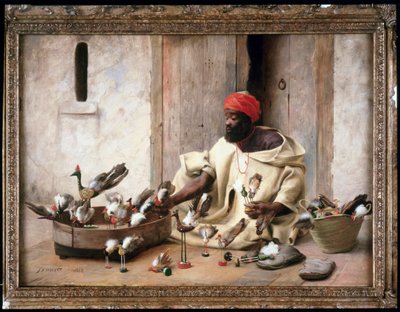A bird merchant in the street of Tangier in Morocco by Jean Discart