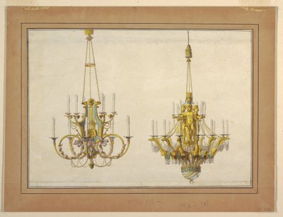 Design for Two Gilt Bronze Chandeliers by Jean Démosthène Dugourc