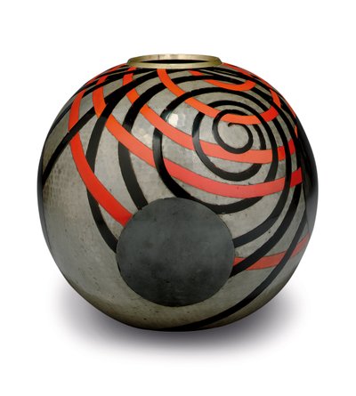 A Lacquered Martele Pewter Vase by Jean Dunand