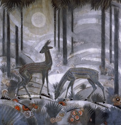 Two Deer in a Forest by Jean Dunand