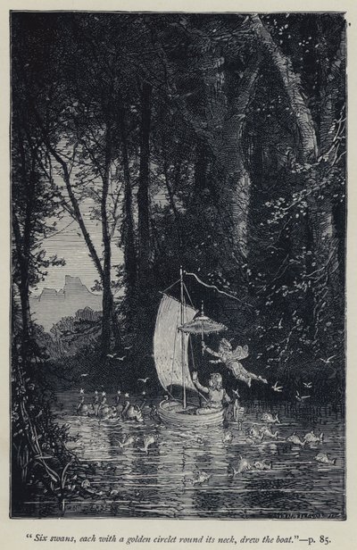 "Six swans, each with a golden circlet round its neck, drew the boat" by Jean Edouard Dargent
