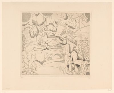 Resting Tennis Players by Pear Tree by Jean Emile Laboureur (signed by artist)