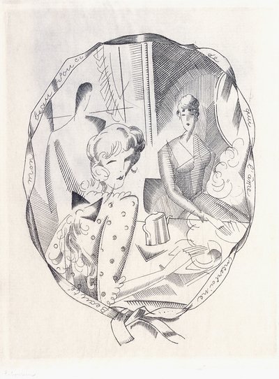 Illustration of two coquettes and a gentleman by Jean Emile Laboureur