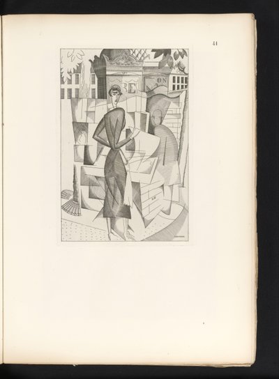 Man and Woman at a Newspaper Kiosk (original title: Le kiosque a journaux) by Jean Emile Laboureur