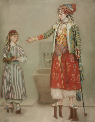 A Lady in Turkish Costume with Her Servant at the Hammam, Mid 18th Century by Jean Étienne Liotard