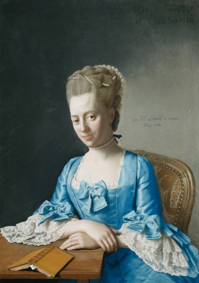 Portrait of Grace, Countess of Clanbrassil, nee Foley, Half Length, in a Blue Dress, Seated at a Table, Her Hands Crossed, 1774 by Jean Étienne Liotard