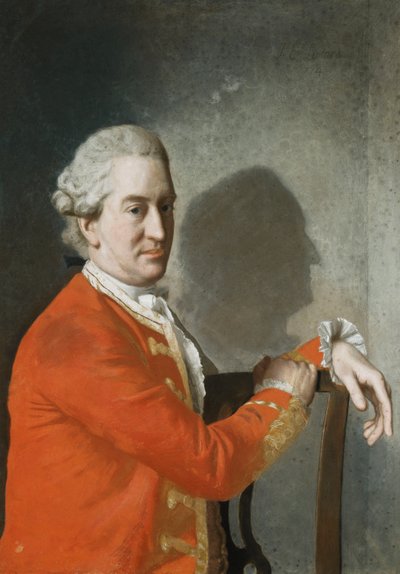 Portrait of James Hamilton, 2nd Earl of Clanbrassil, Half Length, in a Red Coat, Seated in a Mahogany Chair, His Profile Cast in Shadows on the Wall Behind by Jean Étienne Liotard