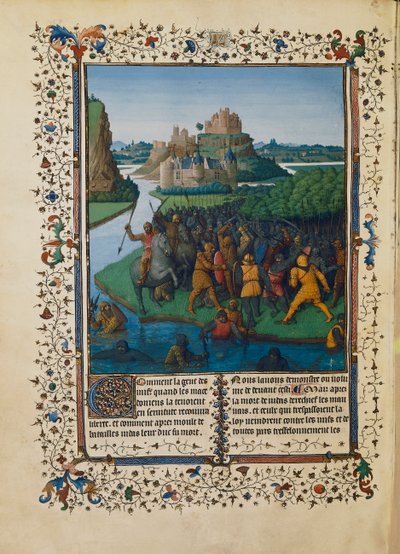 Battle of the Maccabees against Bacchides, miniature Ms fr 247 folio 270 by Jean Fouquet