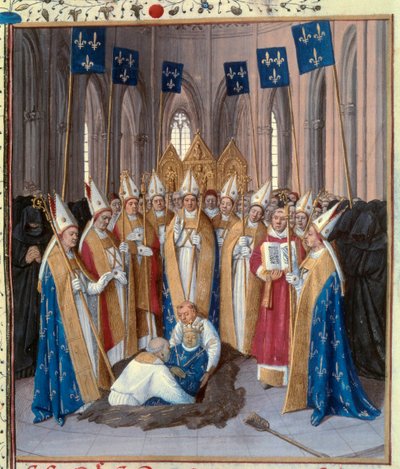 Burial of King Philip IV the Fair at the Basilica Saint Denis. Miniature taken from “The Chronicles of Saint Denis” by Jean Fouquet by Jean Fouquet
