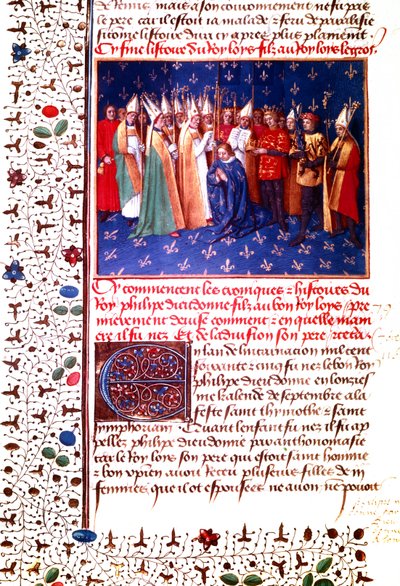 Coronation of French King Philippe II Auguste in 1179 by Jean Fouquet
