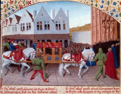 Entry of Charles IV German emperor in 1378 in Saint-Denis. Miniature from 