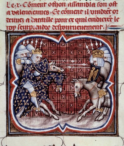 Franco-English War (1202-1214): the Battle of Bouvines on 27/07/1214 between the French army of Philippe Auguste and the Flemish and Welfs of Othon IV. The French victory was decisive in the outcome of the war. Miniature from 