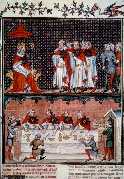 Institution of the Order of the Star by Jean le Bon and Banquet in 1352 by Jean Fouquet