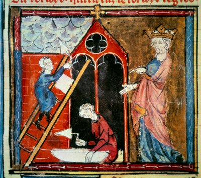 Louis VI le Gros (1081 - 1137) Supervising the Construction of a Building (Miniature in 