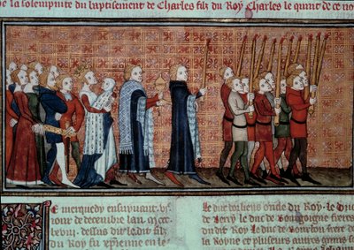 Procession on the occasion of the baptism of Charles VI carried by Queen Jeanne d