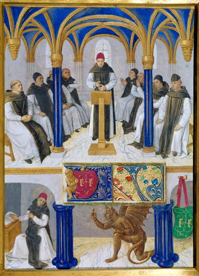 Representation of Saint Bernard of Clairvaux (1090-1153) tempted by the devil. Miniature taken from 