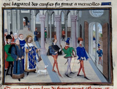 The King Saint Louis (Louis IX) preparing to leave overseas. Miniature from Les Grandes Chroniques by Jean Fouquet, Paris, Library of the Arsenal by Jean Fouquet