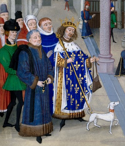 (detail) Le roi saint Louis (Louis IX) preparing to depart overseas. Miniature from “Les Grandes Chronicles” by Jean Fouquet by Jean Fouquet