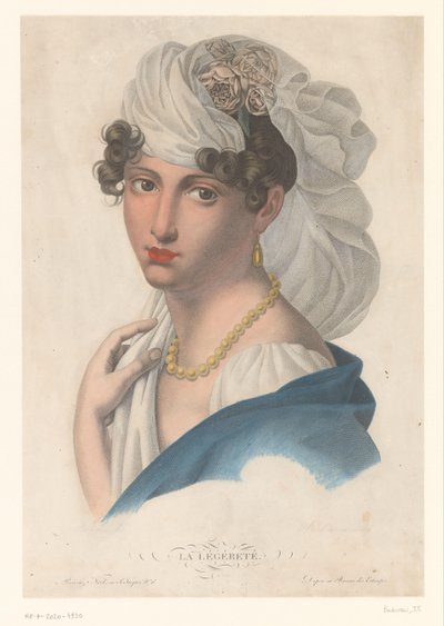 Woman with Gold Earring, Necklace, and White Veil by Jean Francois Badoureau