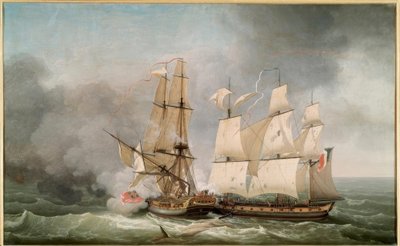 Combat between the French Corvette La Bayonnaise by Jean Francois Hue