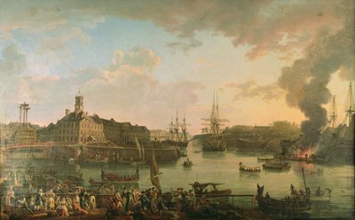 View of the port of Brest from the covered docks in 1795 by Jean Francois Hue
